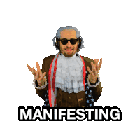 a man wearing headphones and a scarf with the word manifesting written below him