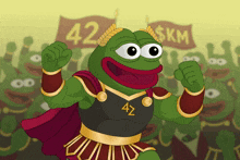 a cartoon of a frog in a costume with the number 42 on it