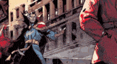 a drawing of doctor strange with a red cape standing in front of a building