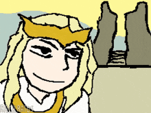 a pixel art drawing of a woman with a crown on her head and the words raylratos below it