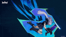 a video game character is flying through the air with the word rivals on the bottom