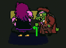 a pixel art drawing of a girl and a monster