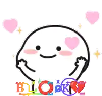 a cartoon character with hearts in his eyes and the word blocky in the background