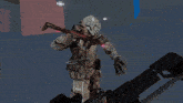 a video game shows a soldier holding a gun and pointing at a target
