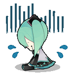a cartoon of hatsune miku kneeling down with tears coming out of her eyes .