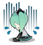 a cartoon of hatsune miku kneeling down with tears coming out of her eyes .