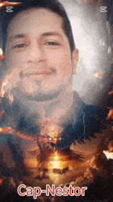 a picture of a man with a dragon and the name cap-nestor on the bottom