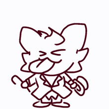 a line drawing of a cat holding a cane
