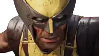 a close up of a man in a wolverine costume with blood on his face
