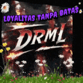 a sign that says drml on it with flowers in the background
