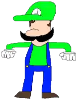 a pixel art drawing of a man with a green hat , mustache , and suspenders .