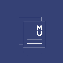 a blue background with a white icon that says mc on it
