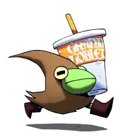 a cartoon character is carrying a cup that says grand coblet