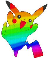 a picture of a rainbow colored pikachu with the word picmix on the bottom