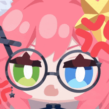 a cartoon character with pink hair and glasses