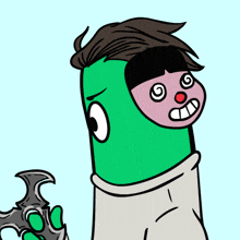 a cartoon drawing of a person with a clown face on their head