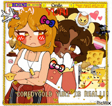 a picture of a girl with a bow on her head and the words comedygold yuri is real