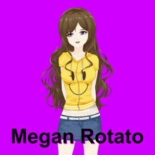 a girl in a yellow shirt with a smiley face and the name megan rotato