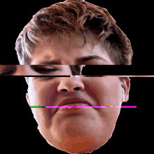 a close up of a person 's face with a rainbow colored line between the eyes and mouth