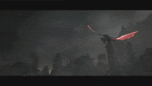 a dragon is flying through the air with flames coming out of it 's mouth .