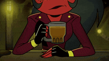 a cartoon character is holding a mug that says 000