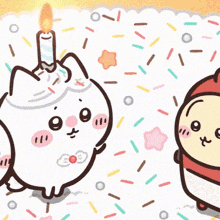 a cartoon drawing of a cat with a candle on top of it