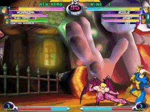 a video game with morrigan ruby heart and captain america on the screen