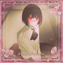 a picture of a girl with red eyes and the words little princess below her