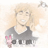 a picture of a man with a bunny and the words hatsumu