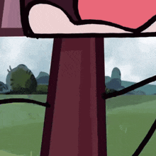 a cartoon drawing of a person looking out a window with trees in the background