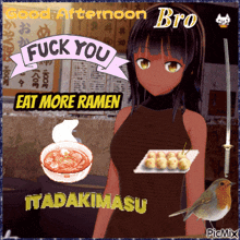 a picture of a girl that says " good afternoon bro "
