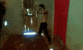 a blurry picture of a person walking in a hallway