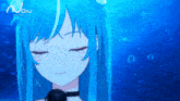 a blue haired anime girl with the word non on the bottom left