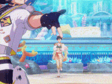 a man and a woman are standing next to each other in a cartoon .