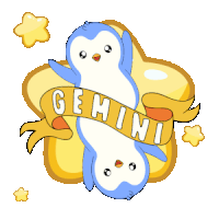 a cartoon drawing of two penguins with a banner that says gemini