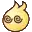 a cartoon drawing of a yellow object with horns and a swirl in its eyes .