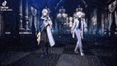 a couple of anime characters standing next to each other in a room .
