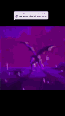 a purple background with a speech bubble that says tek yazsiz halini atarmisin