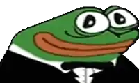a green frog is wearing a tuxedo and a bow tie .