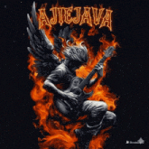 a painting of a man playing a guitar with the name ajiejava on the bottom