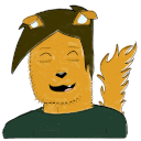 a cartoon drawing of a man with a dog 's head and tail .