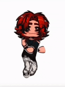 a cartoon character with red hair and a black shirt is standing on a white background .