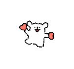 a cartoon teddy bear is holding two red hearts in its hands .