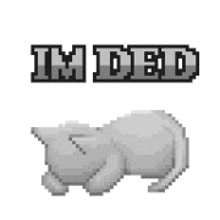 a pixel art of a cat laying down next to the word imdb .