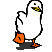 a cartoon drawing of a duck with orange feet