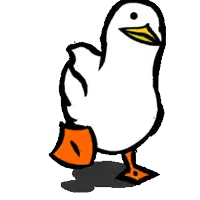 a cartoon drawing of a duck with orange feet