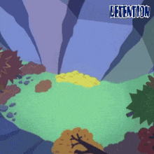 a cartoon landscape with the word detention in the corner