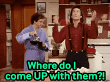 two men are standing in a kitchen and one is pouring coffee into another 's cup .