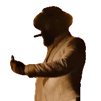 a man in a suit smoking a cigar and holding a gun