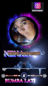 a screenshot of a music visualizer app with rumba lati on the bottom